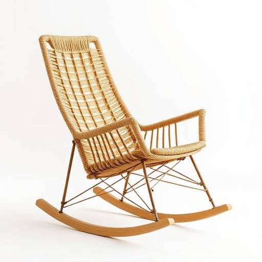 Cadeira de balanäo ergonômica com detalhes em palha natural.