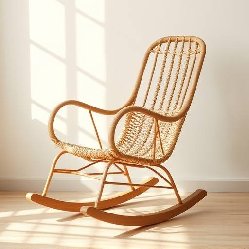 Cadeira de balanäo ergonômica com detalhes em palha natural.